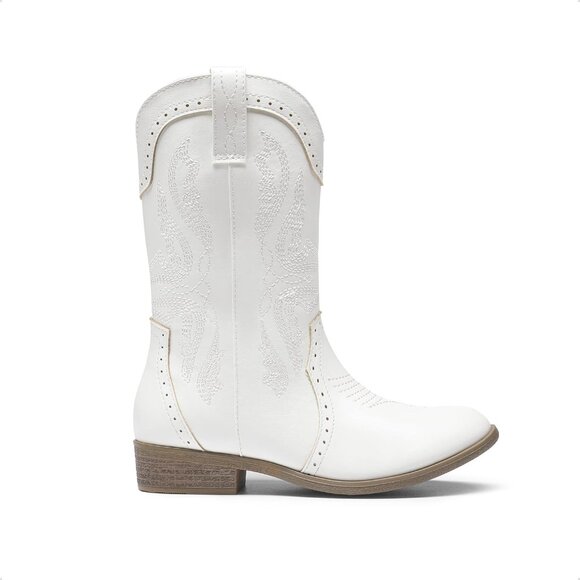 Kids Girls White Cowgirl Western Boots Mid Calf Horse Riding Booties Shoes - Picture 5 of 6